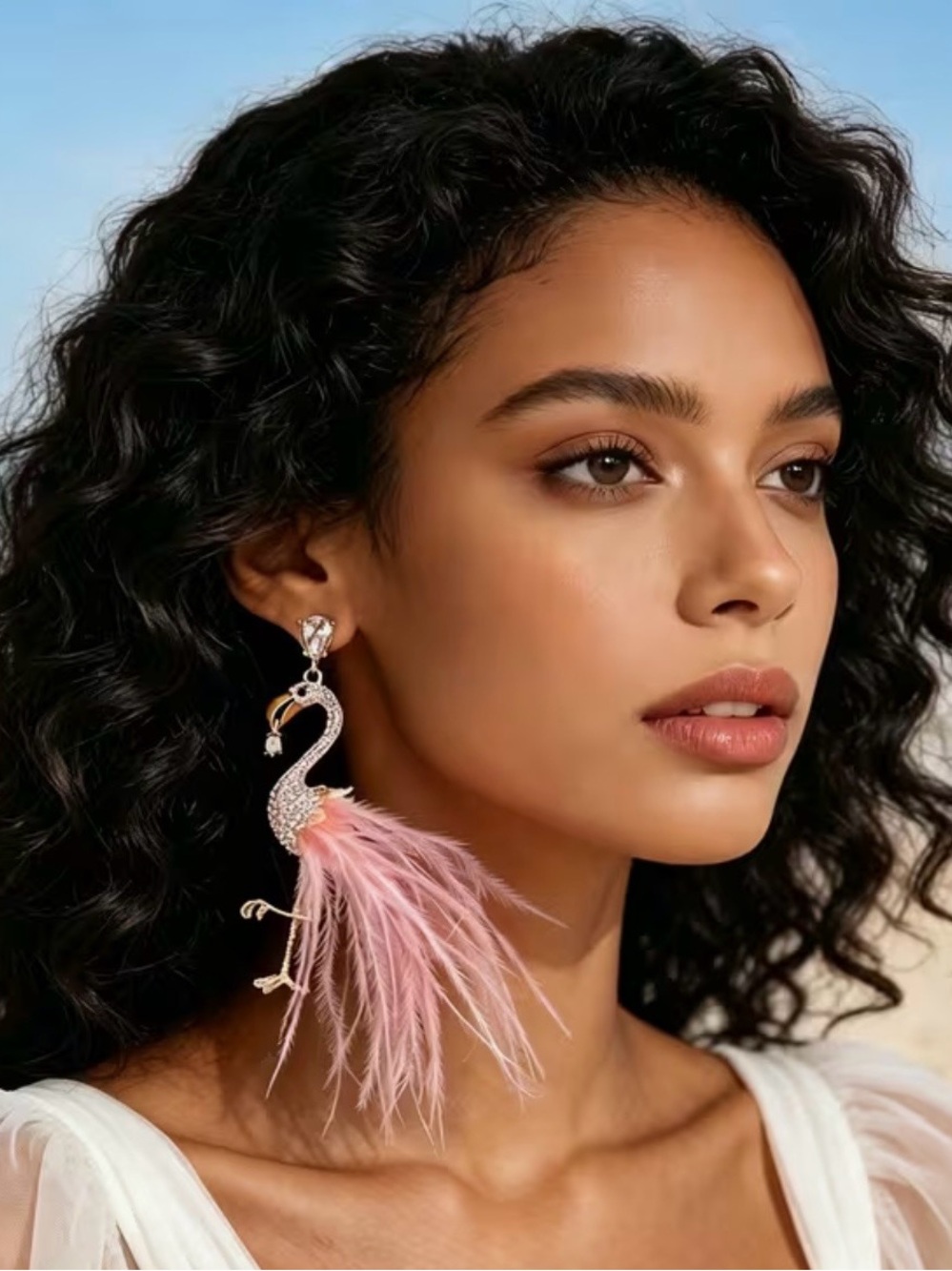 NWT Pink Feather Flamingo Drop Earrings, Summer Earrings